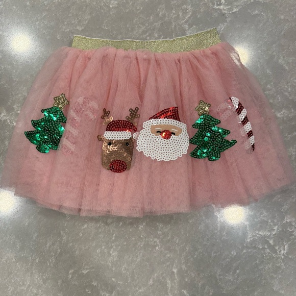 Mud Pie Pink Christmas Tutu Tulle Skirt Sequin Santa Candy Cane & Reindeer 3T - Picture 4 of 5